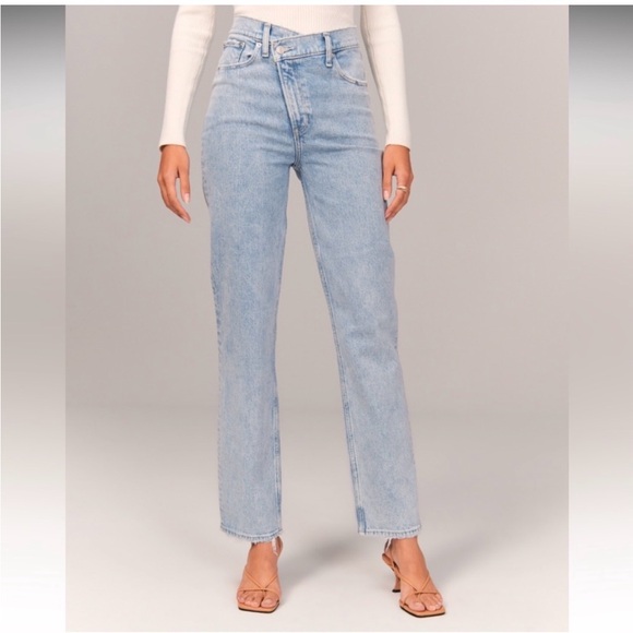 Abercrombie 90s Straight Ultra High Rise Jeans Criss Cross Waist Light Blue A&F - Picture 15 of 15